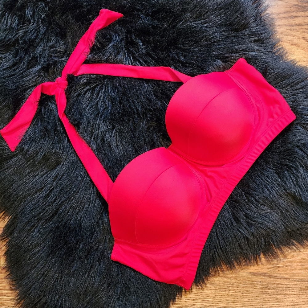 Vibrant Red Halter Bikini Top Underwire Pushup Women's Size XXL